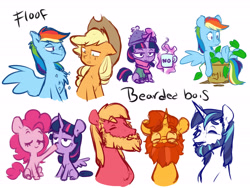 Size: 6000x4500 | Tagged: safe, artist:chub-wub, imported from derpibooru, applejack, big macintosh, phyllis, pinkie pie, rainbow dash, shining armor, sunburst, twilight sparkle, alicorn, earth pony, pegasus, pony, unicorn, applejack's hat, beard, big macintosh the bearded, boop, chest, chest fluff, clothes, cowboy hat, cute, eyes closed, facial hair, female, fluffy, glasses, glowing, glowing horn, hat, horn, levitation, magic, magic aura, male, mare, mug, rainbow crash, scarf, shining armor the bearded, simple background, sitting, sketch, smiling, spread wings, stallion, sunburst the bearded, telekinesis, toque, twilight sparkle (alicorn), white background, wings