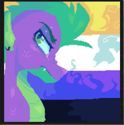 Size: 719x722 | Tagged: safe, artist:kreeeeeez, imported from derpibooru, spike, dragon, digital art, eyebrow piercing, gender headcanon, lacrimal caruncle, nonbinary pride flag, nonbinary spike, piercing, pixel art, pride, pride flag