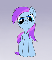 Size: 1222x1428 | Tagged: safe, artist:mandumustbasukanemen, imported from derpibooru, light stream, pony, ange, angry, colored, cute, despondent, female, flat colors, front view, gradient background, grr, grumpy, mare, solo