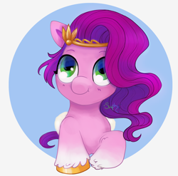 Size: 2948x2916 | Tagged: safe, artist:saphypone, imported from derpibooru, pipp petals, pegasus, pony, adorapipp, cute, diadem, female, g5, high res, jewelry, mare, regalia, smiling, solo, unshorn fetlocks