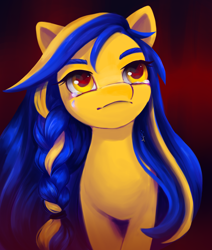 Size: 3300x3900 | Tagged: safe, artist:saphypone, imported from derpibooru, oc, oc only, oc:ukraine, earth pony, pony, crying, current events, nation ponies, ponified, sad, solo, ukraine