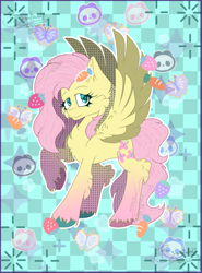 Size: 2224x3000 | Tagged: safe, artist:bryony6210, artist:bryonythewolf, imported from derpibooru, part of a set, fluttershy, pegasus, pony, cheek fluff, chest fluff, ear fluff, female, mare, raised hoof, solo, spread wings, unshorn fetlocks, wings