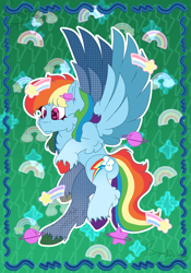 Size: 2101x3000 | Tagged: safe, artist:bryony6210, artist:bryonythewolf, imported from derpibooru, part of a set, rainbow dash, pegasus, pony, cheek fluff, chest fluff, female, mare, outline, solo, spread wings, unshorn fetlocks, white outline, wings