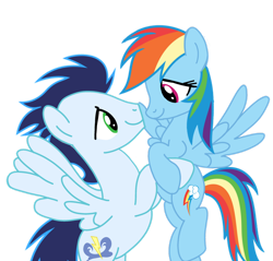 Size: 1280x1225 | Tagged: safe, artist:soarindasher10, imported from derpibooru, rainbow dash, soarin', pegasus, pony, female, looking at each other, looking at someone, male, mare, shipping, simple background, smiling, smiling at each other, soarindash, stallion, straight, transparent background