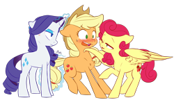 Size: 5766x3328 | Tagged: safe, artist:chub-wub, imported from derpibooru, applejack, rarity, strawberry sunrise, earth pony, pegasus, pony, unicorn, honest apple, applejack's hat, applerise, blushing, chest fluff, cowboy hat, cross-popping veins, emanata, eyeshadow, female, flirting, freckles, glowing, glowing horn, hat, heart, horn, implied lesbian, implied rarijack, implied shipping, jealous, lesbian, lidded eyes, magic, magic aura, makeup, mare, my little pony, one eye closed, open mouth, raised hoof, rarijack, rarity is not amused, redraw, shipping, shipping denied, simple background, sketch, spread wings, sweat, sweatdrop, tail, tail pull, telekinesis, transparent background, trio, trio female, unamused, wing hands, wings, wink