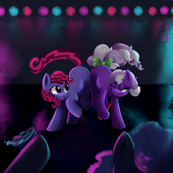 Size: 5000x5000 | Tagged: safe, artist:lillslim, imported from derpibooru, oc, oc only, earth pony, pony, absurd resolution, alcohol, bow, digital art, drink, drugs, drunk, earth pony oc, looking at each other, looking at someone, party, rave, tail, tail bow