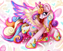 Size: 1280x1047 | Tagged: safe, artist:woonborg, imported from derpibooru, princess cadance, alicorn, chest fluff, crown, ear fluff, female, gameloft, hoof shoes, jewelry, mare, rainbow power, regalia, smiling, solo, spread wings, standing on two hooves, wings