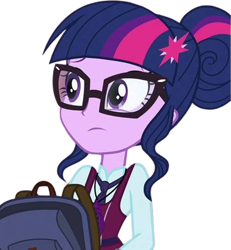 Size: 2328x2520 | Tagged: safe, edit, edited screencap, editor:mrtoonlover83, imported from derpibooru, screencap, sci-twi, twilight sparkle, human, background removed, backpack, clothes, crystal prep academy uniform, female, glasses, not a vector, school uniform, solo