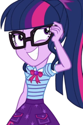 Size: 1686x2520 | Tagged: safe, edit, edited screencap, editor:mrtoonlover83, imported from derpibooru, screencap, sci-twi, twilight sparkle, human, equestria girls, background removed, clothes, female, glasses, not a vector, smiling, solo