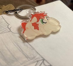 Size: 2803x2530 | Tagged: safe, artist:pylony, oc, oc:spaghetti slip, earth pony, food pony, original species, pony, food, keychain, photo, ponified