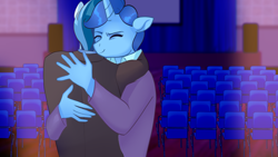 Size: 1920x1080 | Tagged: safe, artist:xjenn9, night light, shining armor, anthro, clothes, duo, duo male, eyes closed, hug, male, sweater