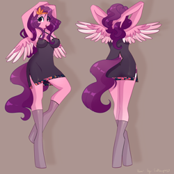 Size: 4000x4000 | Tagged: safe, artist:xjenn9, pipp petals, anthro, breasts, cleavage, clothes, dress, female, open mouth, rear view, socks, solo, solo female