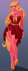 Size: 1584x4000 | Tagged: safe, artist:xjenn9, big macintosh, anthro, breasts, cleavage, clothes, dress, female, high heels, rule 63, shoes, solo, solo female