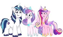 Size: 1158x680 | Tagged: safe, artist:queenhavenrose, imported from derpibooru, princess cadance, princess flurry heart, shining armor, alicorn, pony, unicorn, horn, simple background, transparent background, trio