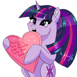 Size: 4000x4000 | Tagged: safe, artist:xjenn9, twilight sparkle, pony, female, happy, heart, mare, open mouth