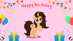 Size: 1600x900 | Tagged: safe, artist:small-brooke1998, imported from derpibooru, pony, unicorn, background from google, base used, birthday, happy birthday, horn, solo