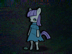 Size: 1312x974 | Tagged: safe, artist:catponything, imported from derpibooru, maud pie, earth pony, pony, semi-anthro, bipedal, boulder (g4), looking at you, ominous, rock, standing, static, void