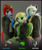 Size: 1666x2000 | Tagged: safe, artist:dangerousdpad, oc, oc only, oc:green screen, oc:sugar surge, anthro, bat pony, 3d, bat pony oc, bat wings, breasts, clothes, female, looking at you, trio, trio female, tuxedo, wings