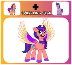 Size: 1650x1500 | Tagged: safe, artist:prixy05, imported from derpibooru, sunny starscout, twilight sparkle, oc, oc:sparkling star, alicorn, pony, female, fusion, fusion:sunny starscout, fusion:twilight sparkle, g5, mare, my little pony: tell your tale, sunny and her heroine