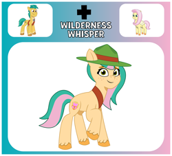 Size: 1650x1500 | Tagged: safe, artist:prixy05, imported from derpibooru, fluttershy, hitch trailblazer, oc, oc:wilderness whisper, earth pony, pony, female, fusion, fusion:fluttershy, fusion:hitch trailblazer, g5, hat, hitch and his 2nd heroine, mare, my little pony: tell your tale