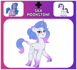 Size: 1650x1500 | Tagged: safe, artist:prixy05, imported from derpibooru, izzy moonbow, rarity, oc, oc:silk moonstone, pony, unicorn, female, fusion, fusion:izzy moonbow, fusion:rarity, g5, horn, izzy and her 2nd heroine, leonine tail, mare, my little pony: tell your tale, tail