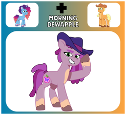 Size: 1650x1500 | Tagged: safe, artist:prixy05, imported from derpibooru, applejack, oc, oc:morning dewapple, earth pony, pony, cowboy hat, female, fusion, fusion:applejack, fusion:misty brightdawn, g5, hat, mare, misty and her 2nd heroine, misty brightdawn, my little pony: tell your tale