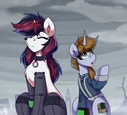 Size: 2750x2500 | Tagged: artist needed, safe, imported from derpibooru, oc, oc:blackjack, oc:littlepip, fallout equestria, fallout equestria: project horizons, /foe/, 4chan, fanfic art, horn, size difference, small horn