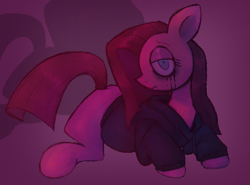 Size: 1943x1436 | Tagged: safe, artist:catponything, imported from derpibooru, pinkie pie, earth pony, pony, clothes, crying, hoodie, lying down, makeup, pinkamena diane pie, running makeup, solo