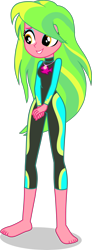 Size: 1546x4215 | Tagged: safe, alternate version, artist:dustinwatsongkx, imported from derpibooru, lemon zest, human, equestria girls, barefoot, clothes, clothes swap, cute, feet, female, fluttershy's wetsuit, geode of fauna, magical geodes, simple background, solo, swimsuit, swimsuit swap, transparent background, vector, wetsuit, zestabetes