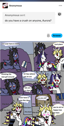 Size: 1179x2299 | Tagged: safe, artist:ask-luciavampire, imported from derpibooru, oc, oc:aurora dreamer, oc:ember shade, oc:selever dawn, undead, unicorn, vampire, vampony, academy, ask, blush scribble, blushing, crushing, horn, in love, tumblr, tumblr:ask-vampire-academy-ponys