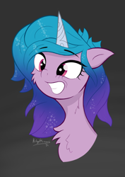 Size: 2104x2974 | Tagged: safe, artist:itchystomach, imported from derpibooru, izzy moonbow, pony, unicorn, digital art, g5, grin, horn, smiling, solo