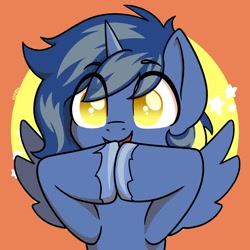Size: 1600x1600 | Tagged: safe, artist:koapony, imported from derpibooru, oc, oc only, alicorn, pony, abstract background, looking at you, signature, simple background, smiling, solo