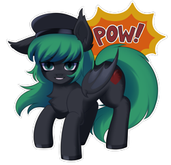 Size: 2014x1946 | Tagged: safe, artist:alunedoodle, imported from derpibooru, oc, oc only, oc:admiral valey, bat pony, pony, fanfic:the olden world, fangs, female, fighting stance, folded wings, hat, looking at you, simple background, smiling, smiling at you, solo, transparent background, wings