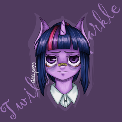 Size: 2048x2048 | Tagged: safe, artist:6hellboy9, imported from derpibooru, twilight sparkle, alicorn, pony, unicorn, bust, female, horn, portrait, redesign, sad, solo, unicorn twilight