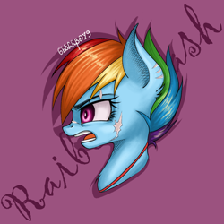 Size: 2048x2048 | Tagged: safe, artist:6hellboy9, imported from derpibooru, rainbow dash, pegasus, pony, alternate timeline, apocalypse dash, crystal war timeline, female, redesign, scar, solo