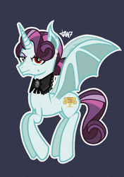 Size: 1039x1476 | Tagged: safe, artist:tantann_7, imported from derpibooru, principal abacus cinch, bat pony, pony, equestria girls, bat pony cinch, equestria girls ponified, female, horn, mare, ponified, red eyes, solo