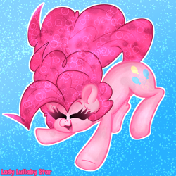 Size: 2000x2000 | Tagged: safe, artist:ladylullabystar, imported from derpibooru, pinkie pie, abstract background, cute, diapinkes, eyes closed, female, mare, open mouth, open smile, signature, smiling, solo