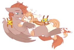 Size: 1147x786 | Tagged: safe, artist:cheekipone, oc, oc only, oc:honey milk, oc:jarvis yarbrough, bat pony, pegasus, pony, bat pony oc, bat wings, cuddling, drool, duo male and female, ear tufts, eyes closed, female, floppy ears, hoof heart, lying on top of someone, male, mare, minecraft bee, on back, onomatopoeia, pegasus oc, plushie, simple background, sleeping, snoring, sound effects, stallion, teeth, underhoof, unshorn fetlocks, white background, wings, zzz