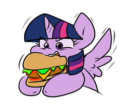 Size: 856x737 | Tagged: safe, artist:zutcha, imported from derpibooru, twilight sparkle, alicorn, pony, burger, bust, eating, female, food, giant food, mare, motion lines, simple background, solo, that pony sure does love burgers, twilight burgkle, twilight sparkle (alicorn), white background