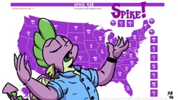 Size: 1200x675 | Tagged: safe, artist:pony-berserker, imported from derpibooru, spike, clothes, election, eyes closed, flawless, jeb bush, map, pony-berserker's twitter sketches, pony-berserker's twitter sketches (2024), shirt, united states