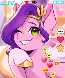 Size: 1700x2048 | Tagged: safe, artist:xiaowu07, imported from derpibooru, pipp petals, pegasus, pony, adorapipp, cute, emoji, female, g5, headband, looking at you, mare, one eye closed, selfie, smiling, smiling at you, solo, subscription permission only, wink, winking at you