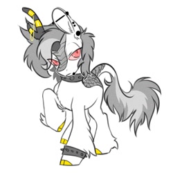 Size: 1200x1200 | Tagged: safe, artist:opalacorn, imported from derpibooru, oc, oc only, oc:keenan, kirin, choker, commission, ear piercing, earring, grayscale, horn, horn jewelry, jewelry, kirin oc, lip piercing, monochrome, partial color, piercing, red sclera, simple background, snake bites, solo, spiked wristband, studded choker, white background, wristband