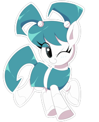 Size: 2000x2457 | Tagged: source needed, safe, artist:spoonie, imported from derpibooru, earth pony, pony, robot, robot pony, cute, female, jenny wakeman, mare, my life as a teenage robot, ponified, simple background, solo, transparent background