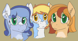 Size: 3534x1860 | Tagged: safe, artist:al solae, imported from derpibooru, oc, oc only, oc:aestival breeze, oc:autumnal breeze, oc:hiemal breeze, earth pony, pegasus, pony, earth pony oc, female, mare, pegasus oc, siblings, sisters, trio, trio female, wings