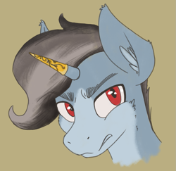 Size: 901x875 | Tagged: safe, artist:al solae, imported from derpibooru, oc, oc only, oc:reaver, pony, unicorn, bust, glare, horn, horn cap, male, red eyes, solo, stallion, unicorn oc