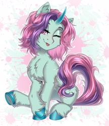 Size: 1766x2048 | Tagged: safe, artist:hakaina, oc, oc only, pony, blushing, female, mare, one eye closed, solo, solo female, tongue out