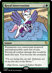 Size: 375x523 | Tagged: safe, artist:kate sherron, edit, idw, imported from derpibooru, zipp storm, pegasus, ccg, g5, magic the gathering, my little pony: the storm of zephyr heights, the storm of zephyr heights #2, trading card, trading card edit, trading card game, zephyr heights