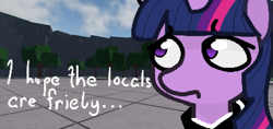 Size: 1905x898 | Tagged: safe, artist:arche, imported from derpibooru, twilight sparkle, unicorn, series:twilight's roblox misadventures, bandana, horn, misspelling, roblox, solo, unicorn twilight