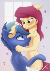 Size: 4961x7016 | Tagged: safe, artist:bluishdraft, imported from derpibooru, oc, oc only, oc:blueprint, oc:bubbles, earth pony, pony, bubbleprint, couple, female, mare, romantic