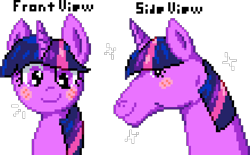 Size: 990x612 | Tagged: safe, artist:koasku, artist:tihan, imported from derpibooru, twilight sparkle, pony, digital art, female, front view, hoers, looking at you, manepxls, mare, pixel art, pxls.space, side view, simple background, smiling, solo, sparkles, text, transparent background